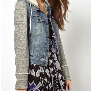 Free People Distressed Knit Denim Jacket Size M